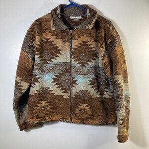 Womens Vintage Black Mountain Wool Blend Aztec Southwestern Fleece‎ Jacket M